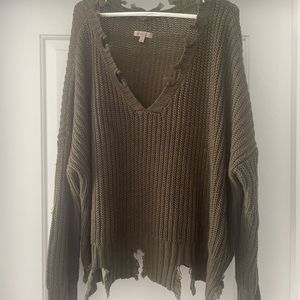 Wonderly Oversized Distressed Olive Green Sweater